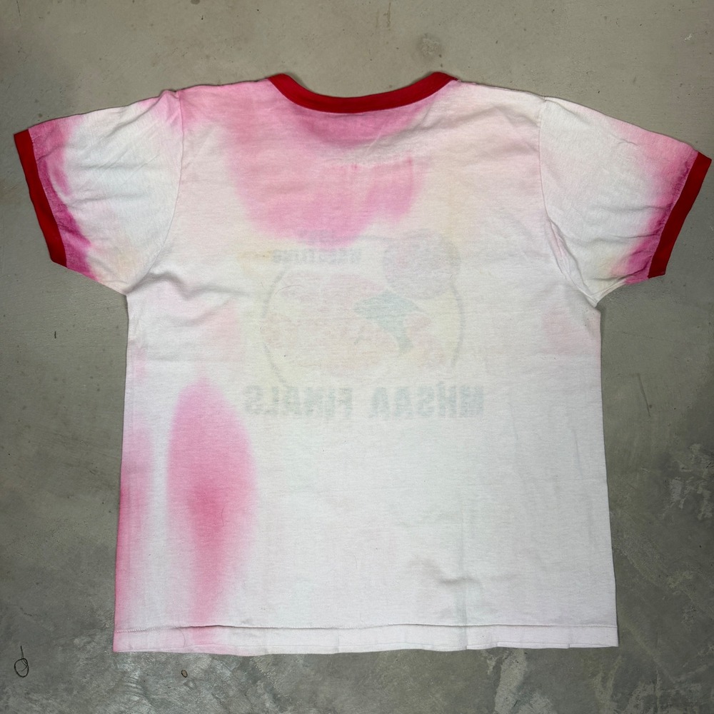 Vintage 1987 Champion MHSAA Wrestling tye dye Ringer T-Shirt XL Pink White 80s - Picture 3 of 7